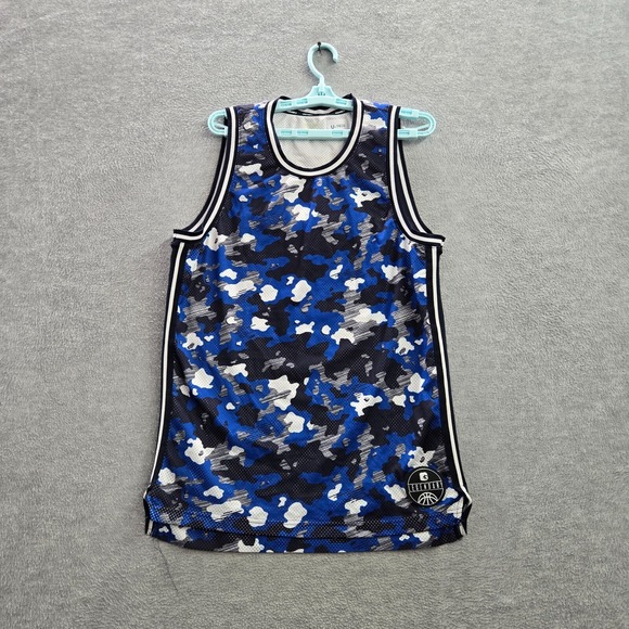 AND1 Men Activewear Shirt Medium Blue Camo Jersey Tank Top Legendary Mesh Logo - Picture 1 of 12